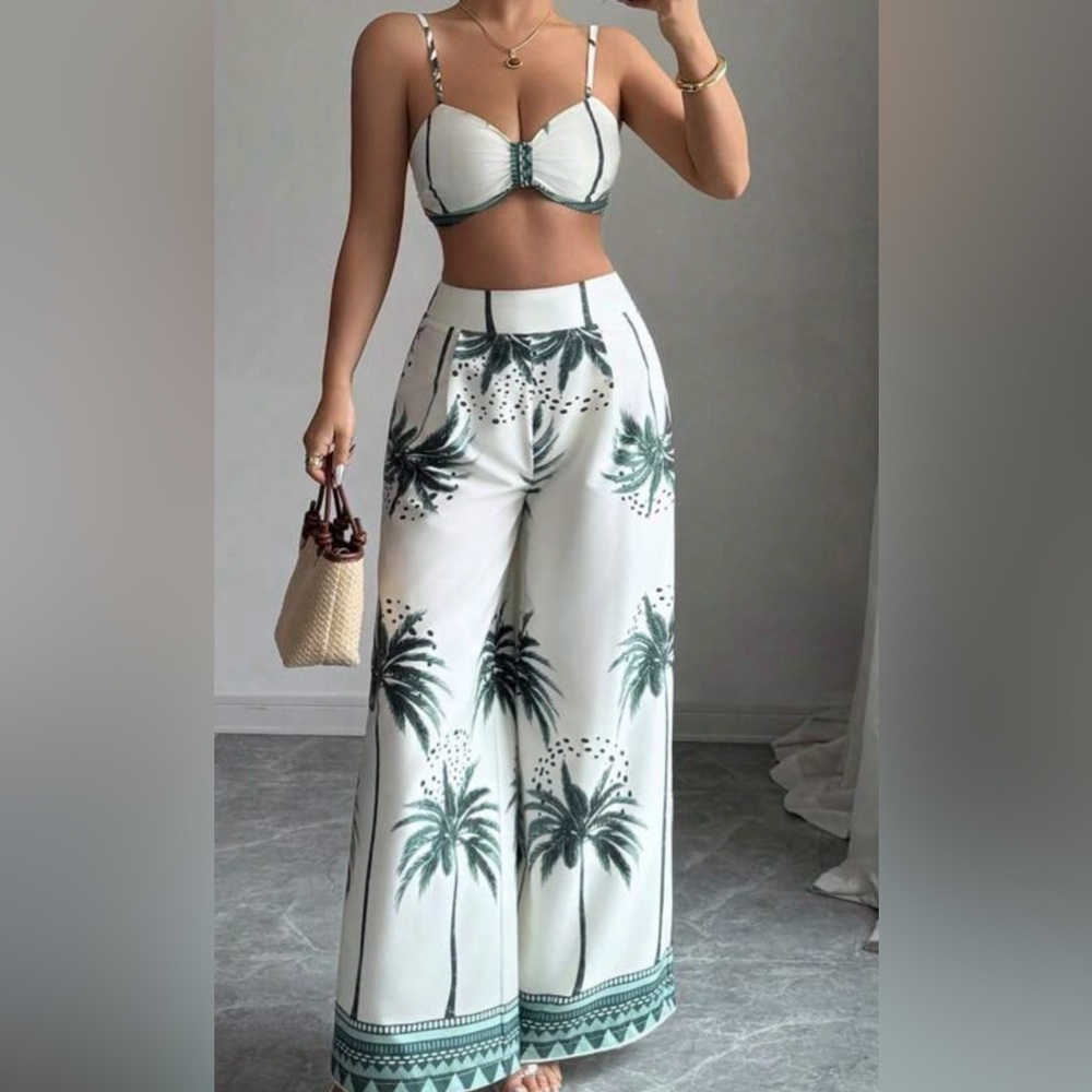 Tropical Palm Tree Wide-Leg Pants